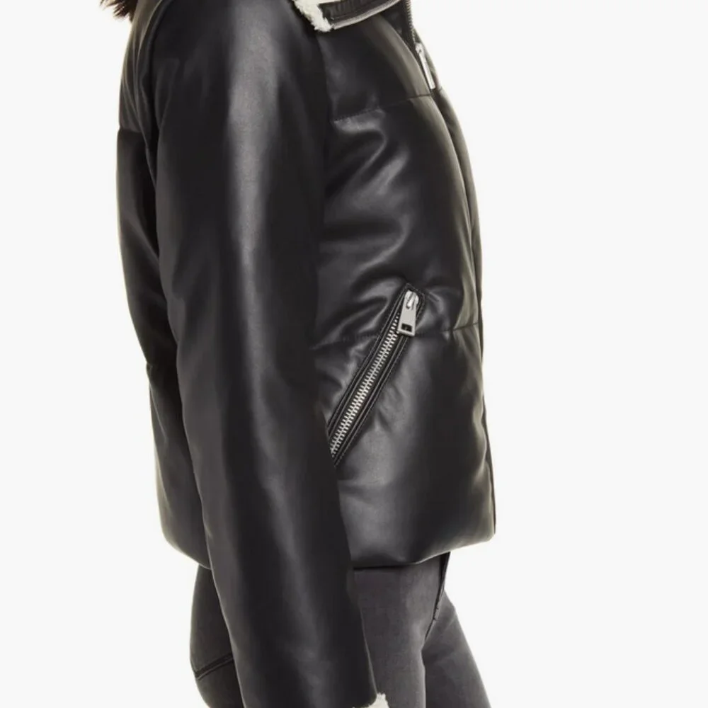 LEVIS Faux Leather Quilted Puffer Jacket Small - Picture 12 of 15